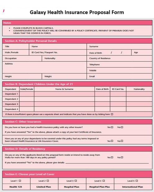 Galaxy Health Insurance Proposal Form